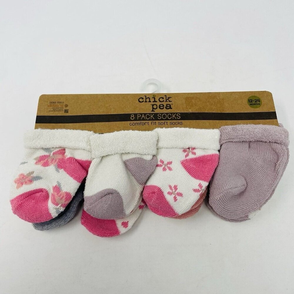 Chick Pea Baby‎ Girls Size 12-24 Months 8 Pack of Comfort Fit Soft Socks Multi